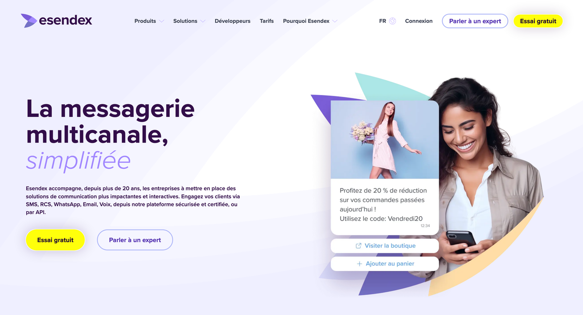 Page d'accueil du site esendex.fr